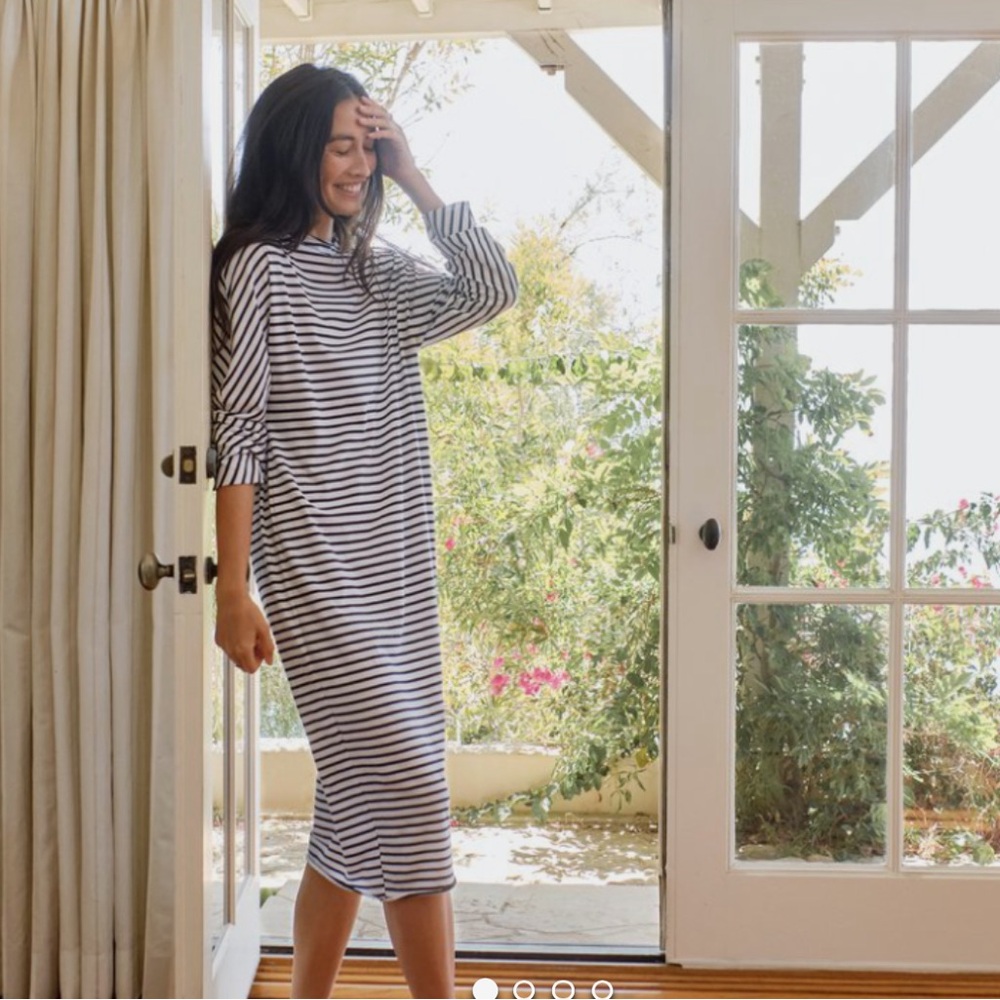 Frank & Eileen Navy and White Striped Midi Dress | Medium